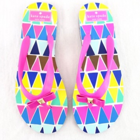 Kate Spade Kids Multicolor Flip Flops with Pink Bow - Picture 1 of 4